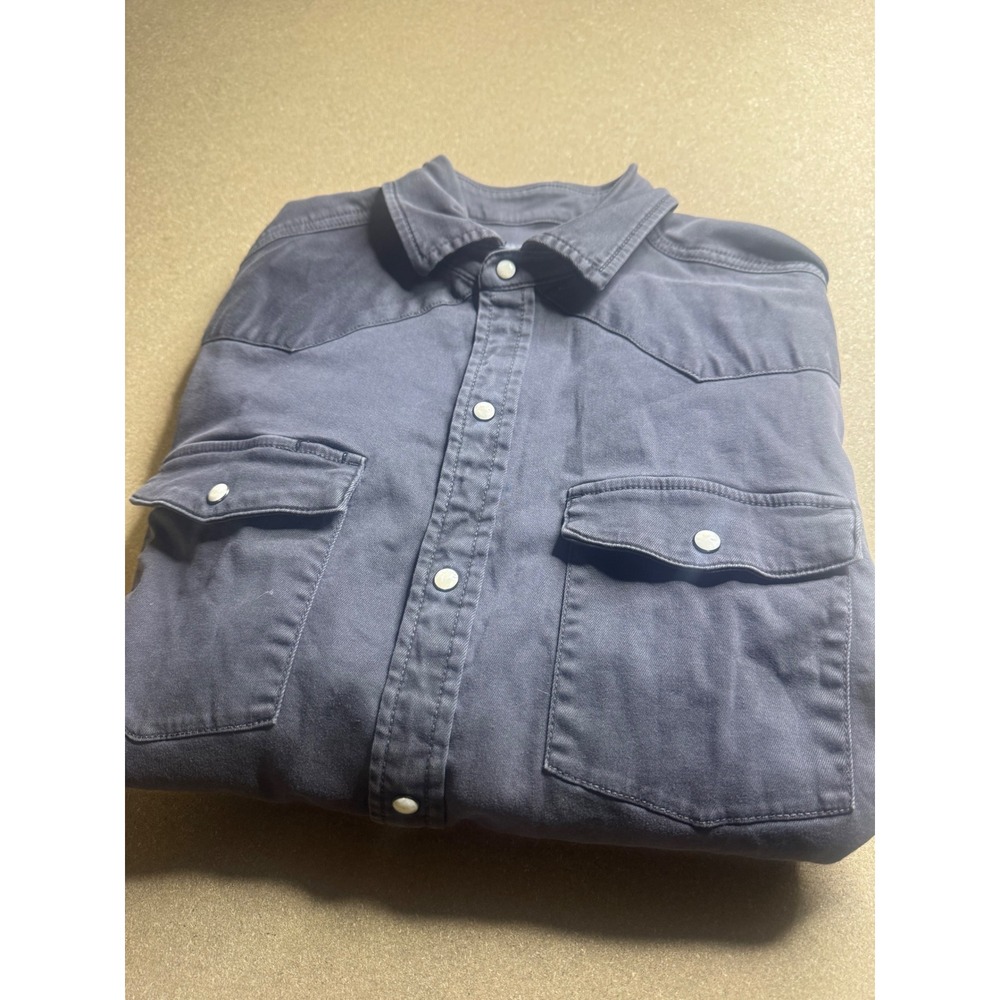 Poncho Outdoors Mens Western Pearl Snap Shirt Gray Regular Fit Small Long Sleeve